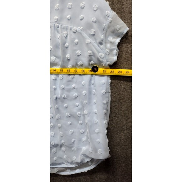 Womens Chiffon Dot Blouse Large Light Blue Cap Sleeve V Neck Sheer Underlay READ - Picture 9 of 10